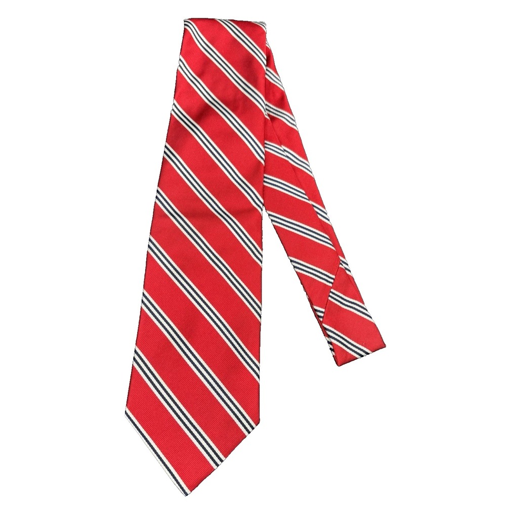 Brooks Brothers Tie REPP 100% Silk Makers Red Navy White Striped Designer NEW